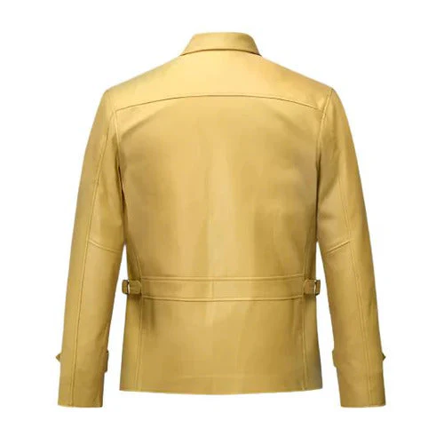 Men's Beige Burn Leather Jacket - Image 4