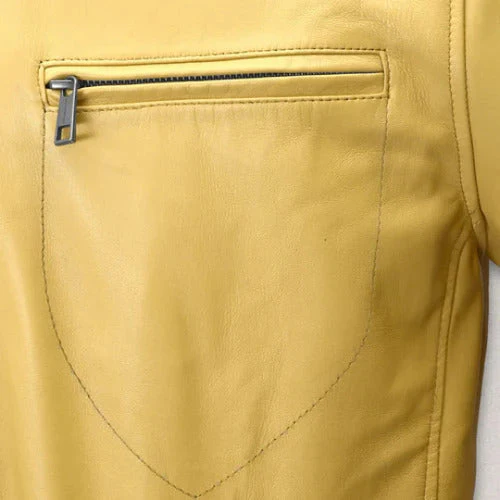Men's Beige Burn Leather Jacket - Image 2